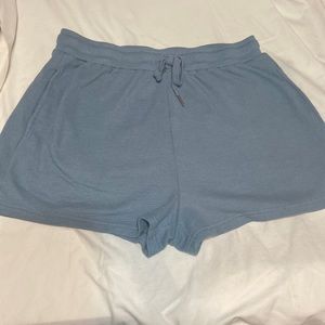 Women’s soft Blue Thermal Knit Shorts unbranded Lg 2 pockets drawstring Cute